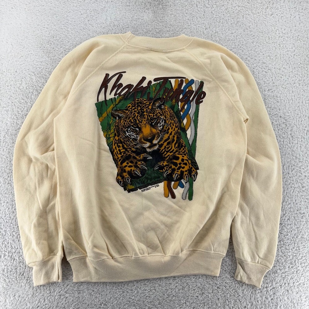 vintage 90s KHAKI‎ JUNGLE CREWNECK SWEATSHIRT MEDIUM leopard nature adventure